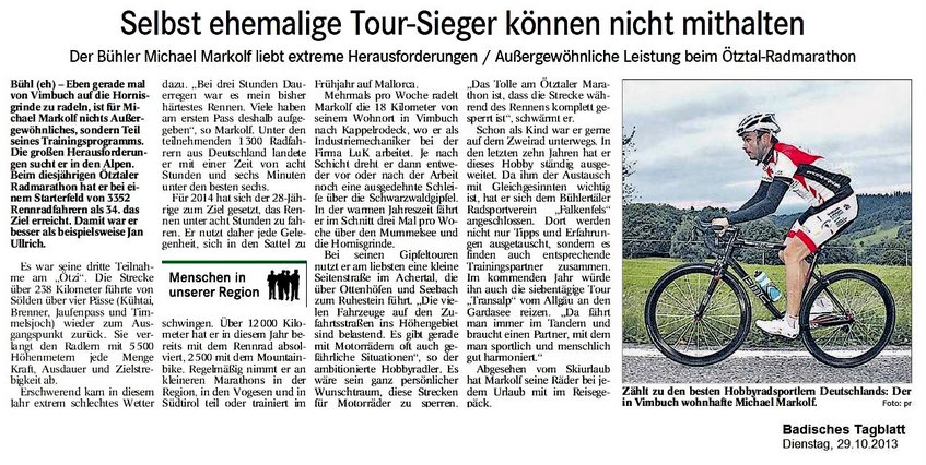 Read more about the article 2013 Außergewöhnliche Leistung beim Ötztal-Radmarathon